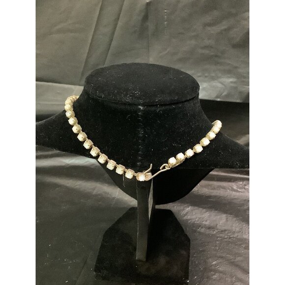 VTG Joseph Warner Goldtone & White Moonstone Rhinestone Choker 15” Necklace Adju - Picture 3 of 5